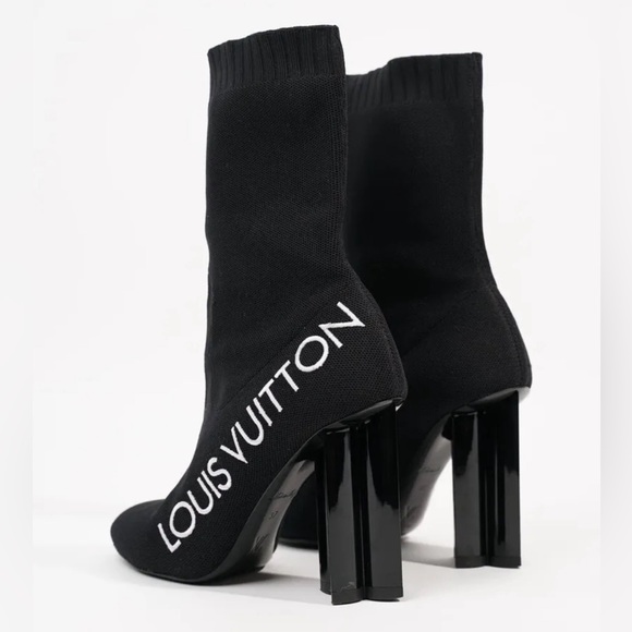 LOUIS VUITTON WOMENS SILHOUETTE ANKLE BOOT BLACK WHITE US 10 1/2 - Picture 4 of 11